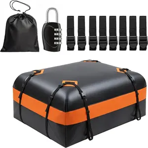 Rooftop Cargo Carrier Bag, 15 Cubic   Heavy Duty Roof Bag with 8 Reinforced Straps & Combination Lock, Soft Shell PVC  Top Luggage Carrier for SUV  RV, Travel Camping Storage