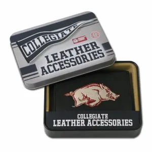 Rico Sporting Goods  Arkansas Razorbacks Men's Black Leather Tri-fold Wallet, Trifold Wallets