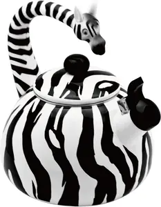 Whistling Enamel Tea Kettle – 2.1 Qt Stovetop Zebra Design