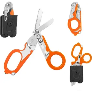 6 in 1 Multifunctional Trauma Shears Foldable With Strap Cutter |   Heavy Duty Stainless Steel Emergency Response |   Survival Shears With Holster |   Medical Tactical |   Orange
