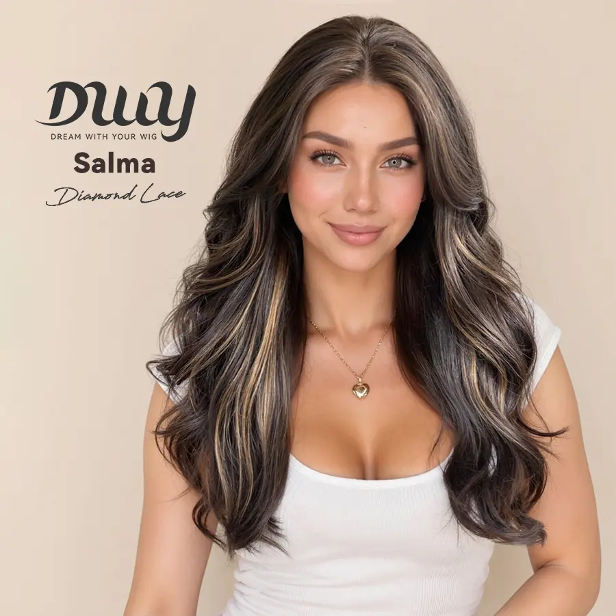 Salma - NEW! DWY Pre-cut U part Diamond Lace Mid-length Lace Espresso Brown Retro Curly Hair Glueless Synthetic Wigs for Women 24 Inch