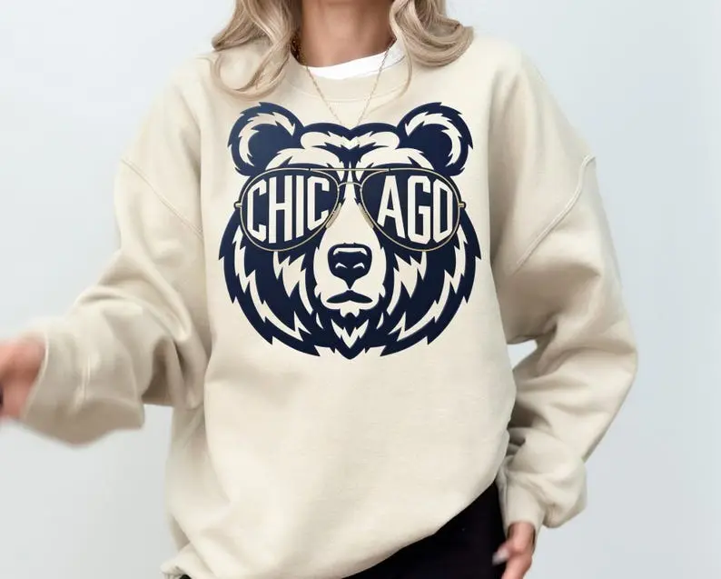 Vintage Chicago Football Bear Crewneck: Retro Fan Gift
