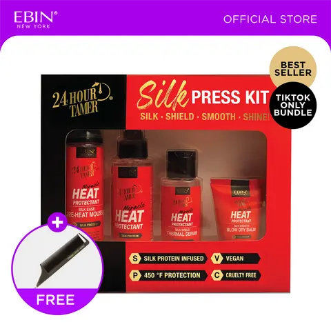 EBIN 24 Hour Tamer Heat Protectant Silk Press Kit with FREE Edge Brush | Silk press, Shield, Smooth, Shine