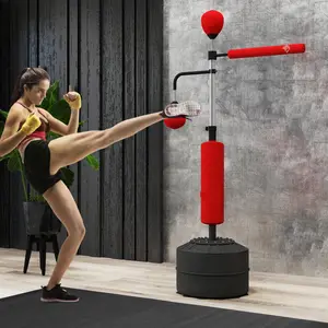 4-in-1 Boxing Punching Bag Stand - PU-Wrapped Punch Bag, 2 Speedballs, 360° Relax Bar, Adjustable Height, Red Boxing & Martial Arts Training Equipment