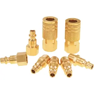 8- 1/4" NPT Air Hose Fittings, Solid Brass 1/4'' Air Line Quick Connect Fittings, 1/4 Inch Coupler and Plug Kit, Compressor Accessories, Quick Connect Hose Repair Kit