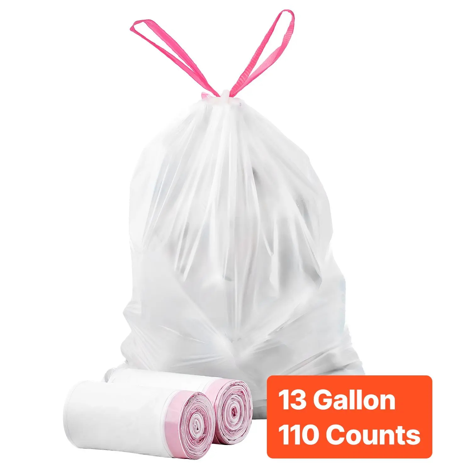 【SummerFinds】VEVOR Drawstring Trash Bags, 13 Gallon 110 Count Tall Kitchen Trash Bags, Extra Thick Fresh Scent Garbage Bag, Recyclable Bin Bag with Drawstrings, for Home Kitchen, Office, RV and Camping (White)