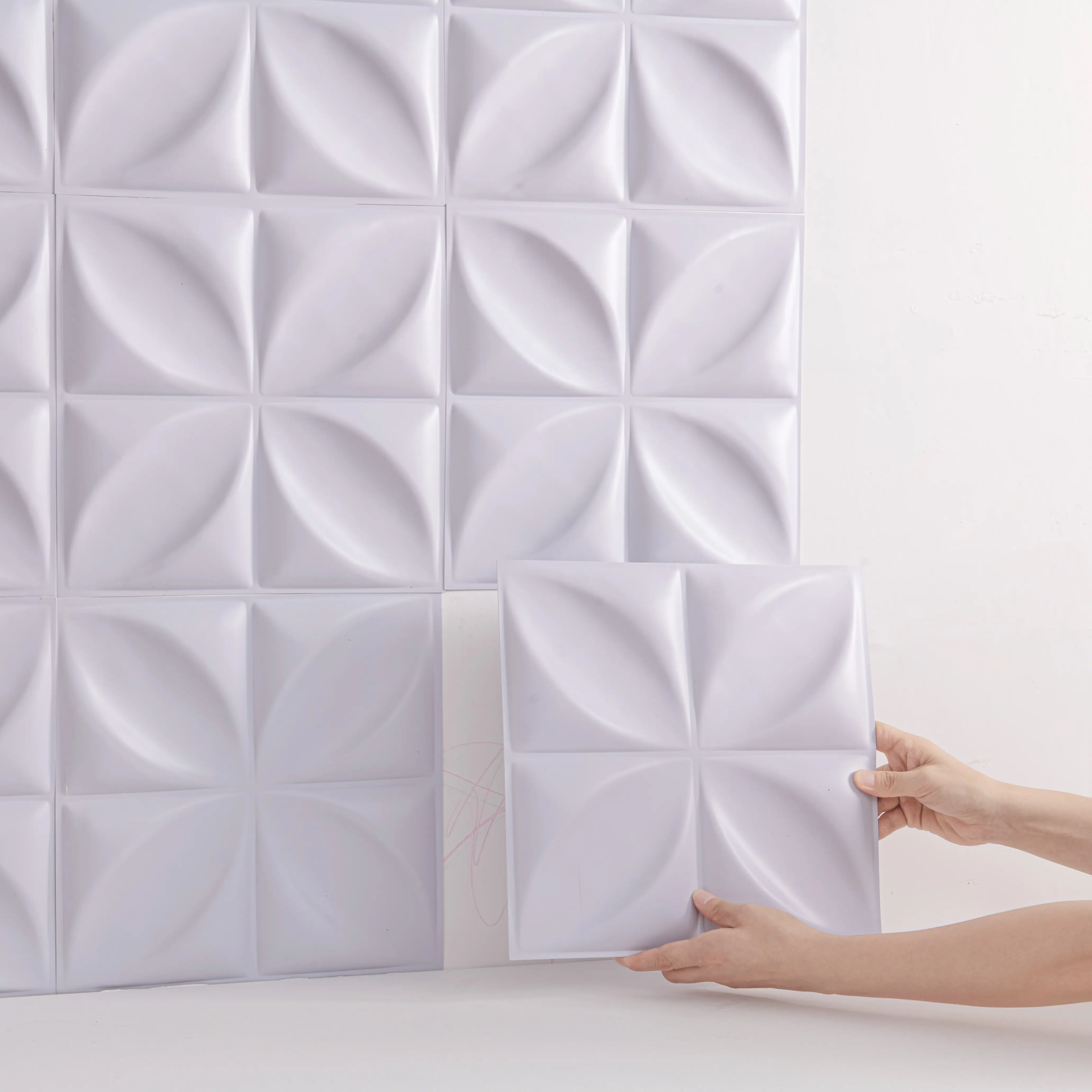 BRODARK 3D Diamond Texture PVC Wall Panels (30x30cm/11.8x11.8in) - Self-Adhesive, Waterproof, Fireproof, Lightweight, Soundproof, Anti-Static Contemporary Wall Art Decor - 10 Pieces per Box for Living Room, Bedroom with Installation Tape