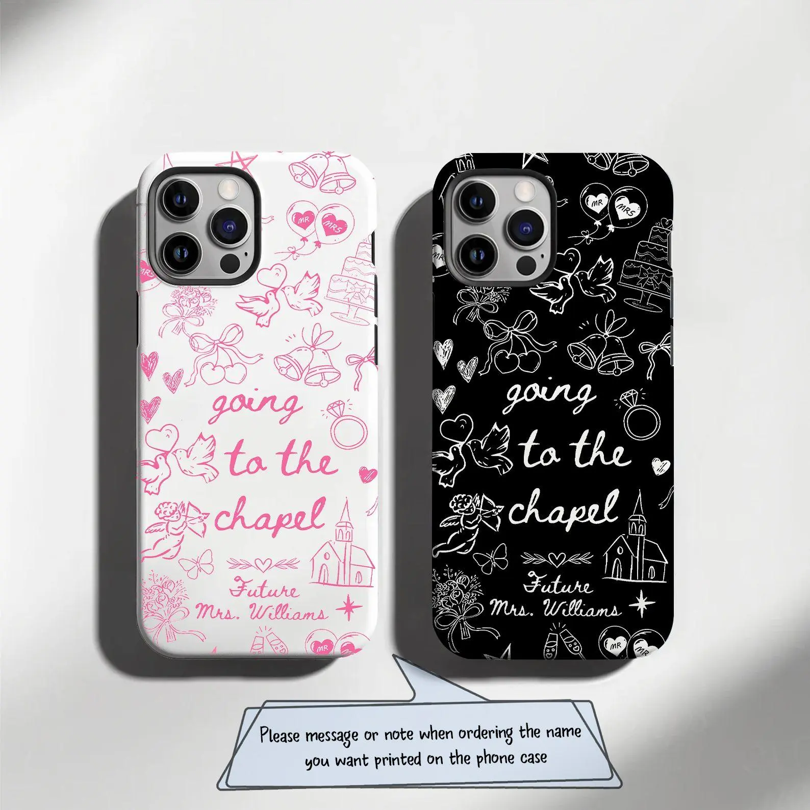 Personalized Bride to Be iPhone Cellphone Case - Customizable Wedding Chapel Design, Future Mrs. Name Option, Shockproof Protective Polycarbonate Casing, Wireless Charging Compatible, Cute Gift for Her