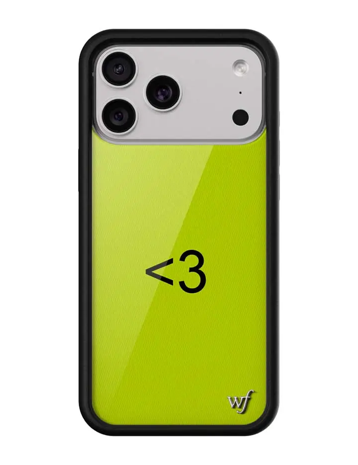 Charlie XCX BRAT Collab | Limited Edition Trendy iPhone Collaboration Case | Raised Protective Black Bumper | Women Owned Small Business | Lime Green Background <3 Heart BRAT Cute Aesthetic | Safety Casing Protective | Gift for Her