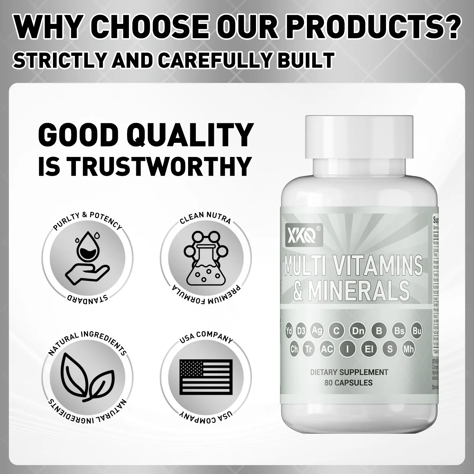 XKQ Multi Vitamins & Minerals - 80 Capsules, Comprehensive Nutritional Support