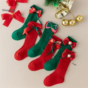 Baby Girl Knee High Socks Christmas Long Socks Soft Warm Stockings With Bow For Toddlers Over-the-knee Sock
