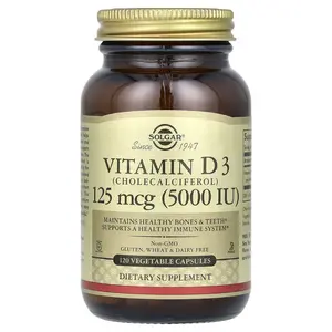 Solgar Vitamin D3 (Cholecalciferol), 125 mcg (5000 IU), 120 Vegetable Capsules