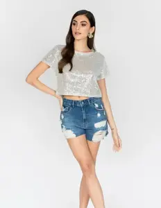 Gessika White Sequin Top
