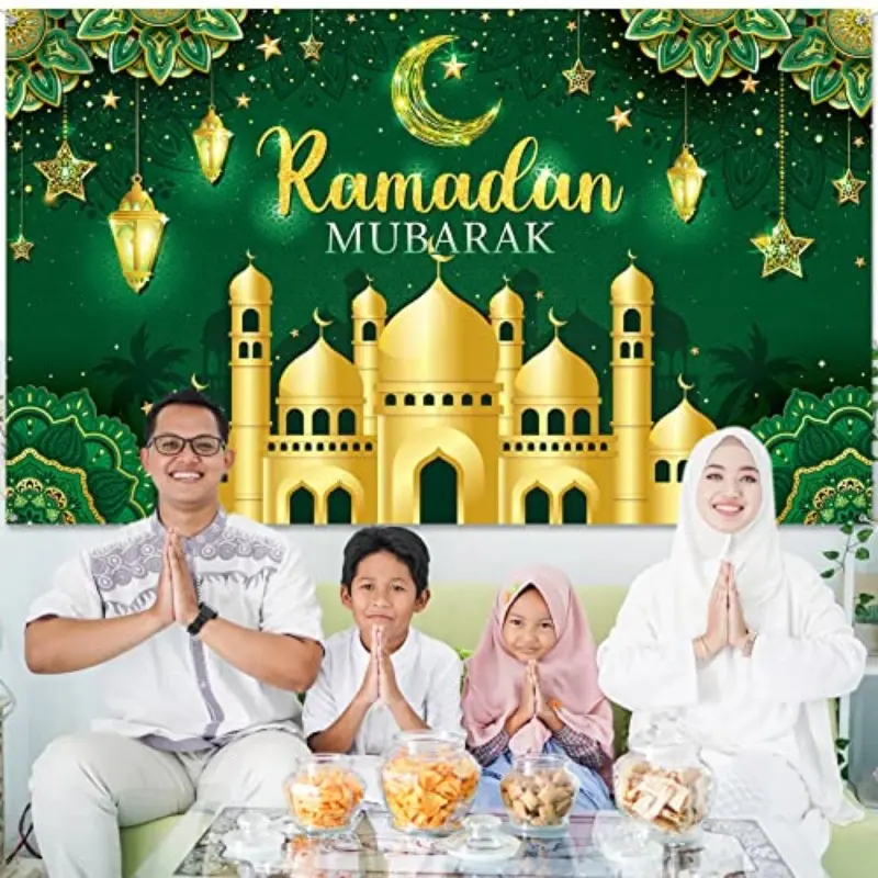 Ramadan Mubarak Banner, Flat 2D Decorative Background, Muslim Eid Al-Fitr Photo Booth Backdrop, Home Party Supplies ()