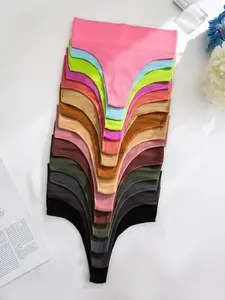 Women's Solid Color High Waist Thong, Pastel Soft Comfy Breathable Fit Seamless Panties for Daily Wear, Ladies Underwear for All Seasons