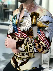 Light Base 250th Anniversary Eagle Flag Printed Men's Patriotic Shirt