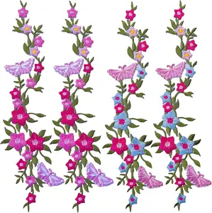 4 Pcs Flower Iron On Patches, Butterfly Flower Embroidered Patches, Floral Applique Iron on/Sew on Patches for DIY Clothes Dresses Decorative Sewing