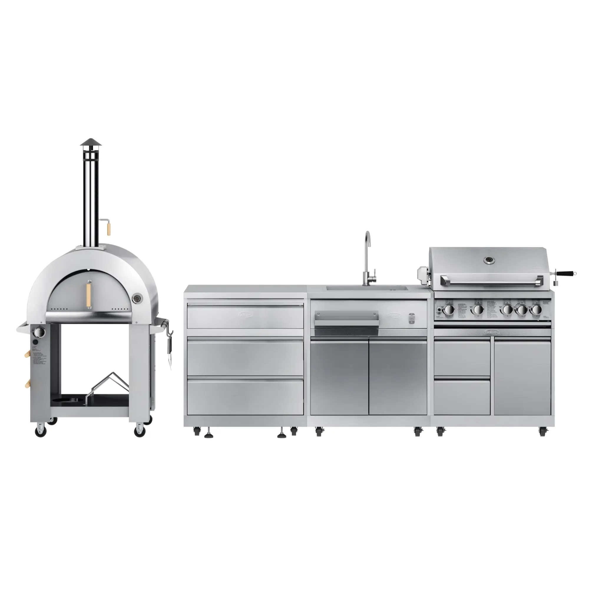 KoolMore Stainless-Steel Modular Outdoor Garden Kitchen Series (KM-OKSKIT-CONFIG103) - 30 in. Dual Cooking Grills BBQ Grill, Dual Fuel Pizza Oven, Integrated Sink, 3-Drawer Storage Cabinet, Storage with Drawers for Family Gatherings, 30 In. Bbq Grill
