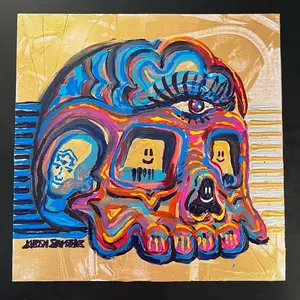 DrainedEye Original Acrylic Skull Painting 'Journey' 12x12” Acrylic on Canvas Panel with Colorful Design and Unique Skull Features