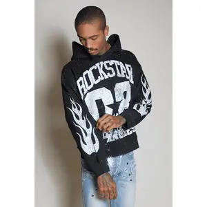 Flamur Black Rhinestone Oversized Hoodie Flamur Black Rhinestone Oversized Hoodie