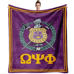 Omega Psi Phi Fraternity Inspired 270G Flannel Blanket Greek Letter Fraternity Emblem Shield Pattern Thick Warm Home Sofa Throw Blanket Bedroom Decorative Blanket Gift Blanket Cross border Exclusive Fra