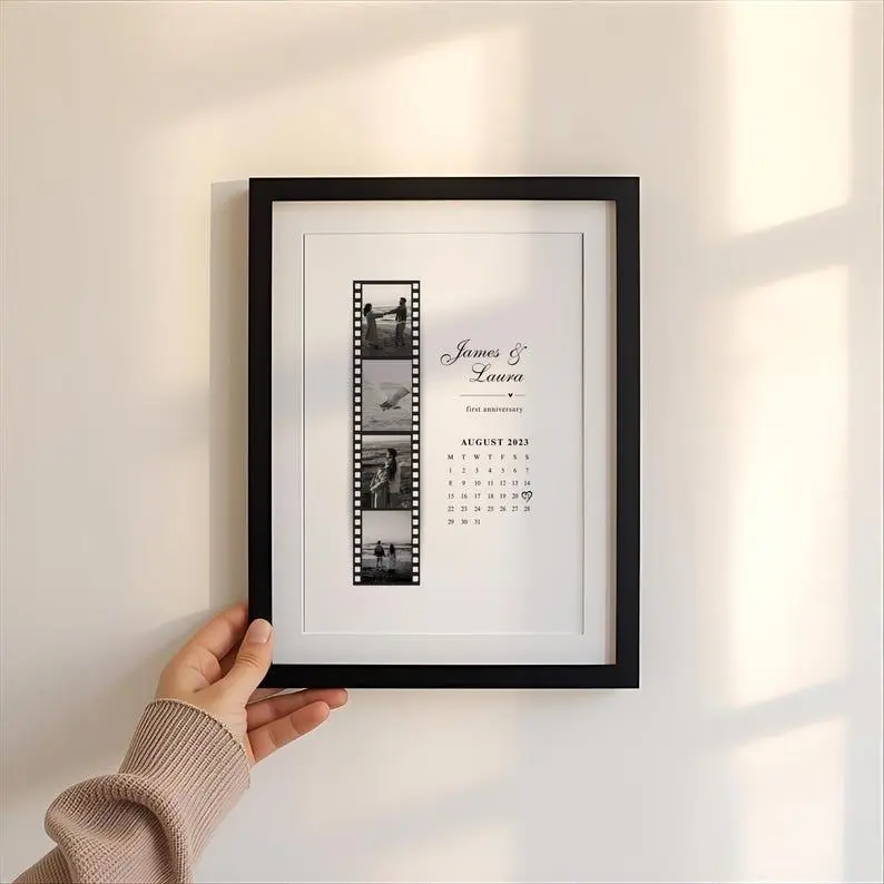 Personalised Couples Anniversary Gift, Custom Photo Print with Calendar, Ideal for Valentines Day Gift, Christmas Gift, Couple Wall Art