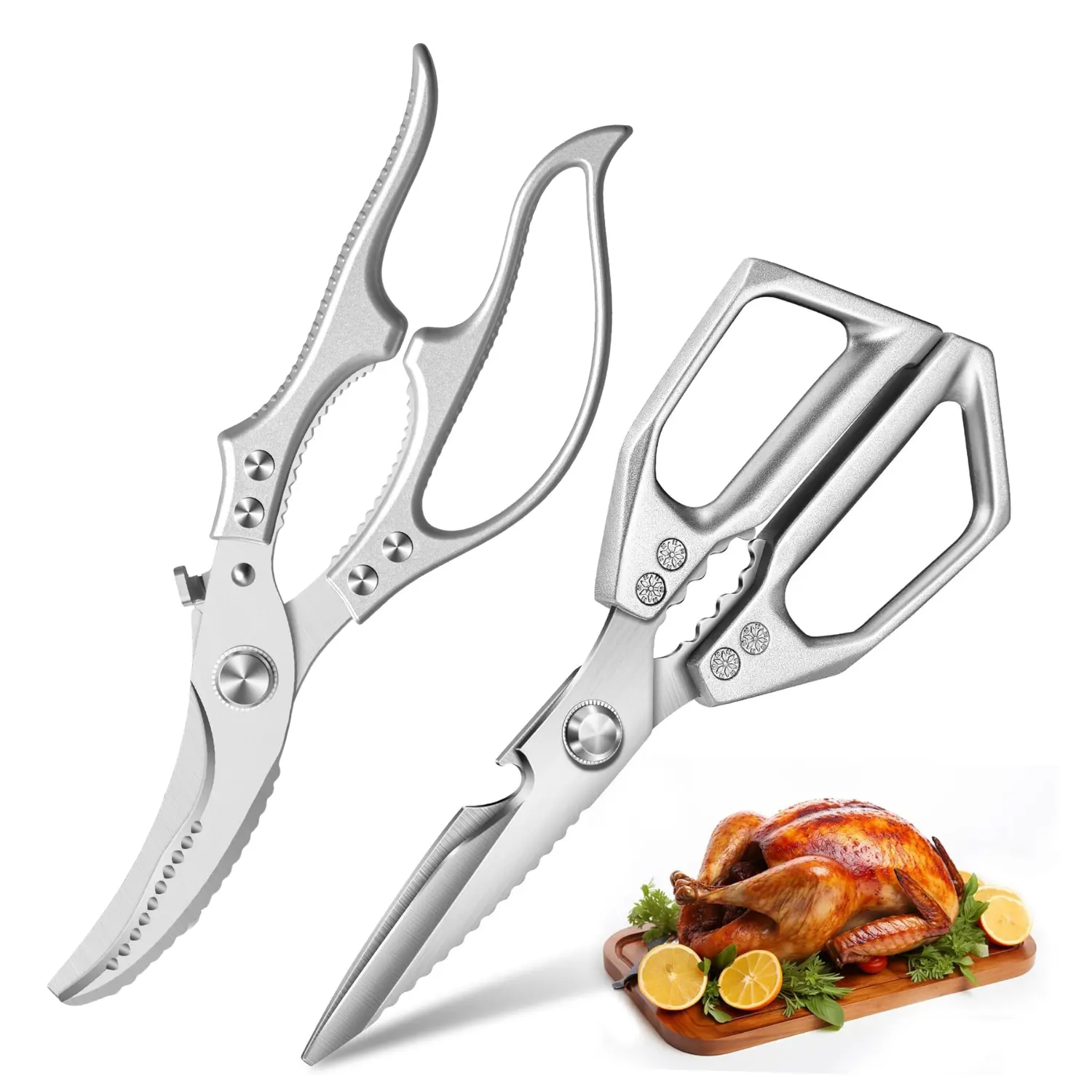 2-Piece Premium All-Metal Poultry Shears Set,Heavy Duty Meat & Bone Scissors with Bottle Opener & Fish Scaler for BBQ,Halloween Christmas Party Gifts,Tools & Hardware