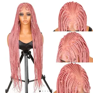 SuperNova Pink 36" Full Lace Box Braided Wig Premium Handmade Lightweight Synthetic Fiber Natural Look Comfortable Fit Long Lasting Daily Special Occasion Wear