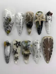 Last Day Of Summer Press On Nails, Handcrafted Summer Nail Art, Starfish Nails, Orchid Nails
