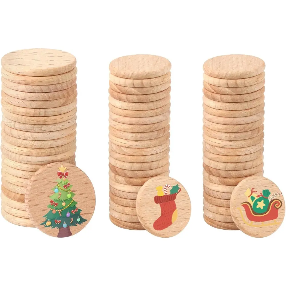 150 Pcs Wooden Panels, 25mm and 30mm Beech Round Wooden Panels, Wooden Panels for DIY Craft Painting, Wedding, Christmas Decoration