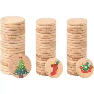 150 Pcs Wooden Panels, 25mm and 30mm Beech Round Wooden Panels, Wooden Panels for DIY Craft Painting, Wedding, Christmas Decoration
