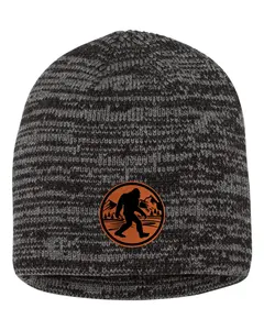 Bigfoot Mountain Scene Sasquatch Leather Patch Embroidered Knit Beanie Cap