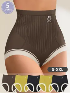 5-Pack MEIYATING  High-Waist Waist Cinching Women's Underwear, Comfortable Floral Print Triangle Panties, All-Season Fitted Casual Style