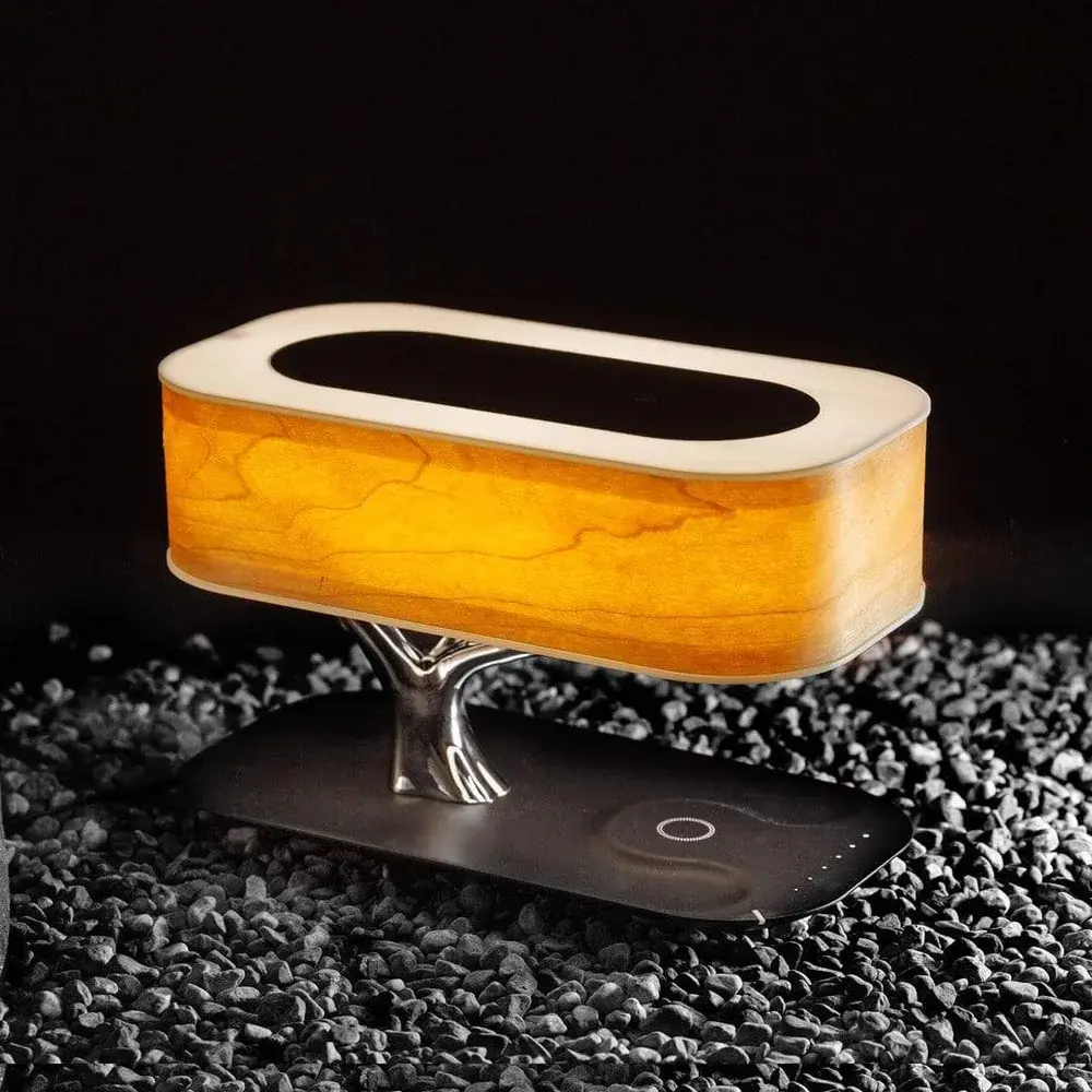 Multifunctional Bedside Table Night Light - Wireless Charger, Bluetooth Speaker, Smartphone Holder, Cozy Night Glow - Ideal Birthday Gift for Father, Smartphone Users
