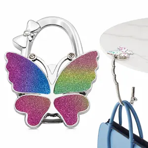 Foldable Purse Hanger Four Leaf Clover Design Butterfly, Portable Table Hook Folding Handbag Holder for Desk & Dining Table