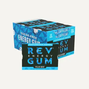 Rev Gum Caffeine Energy Gum | Performance Energy 60mg of Caffeine per Gem | Polar Mint Sugar Free Caffeine Gum - Low Calorie Chews to Help You Stay Alert, Awake and Focused - 12 Packs (72 Count)