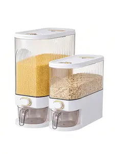 5KG/10KG Large Grain Container with Measuring Cup & Time Scale, Moisture Proof Dry Food Dispenser, Pantry Storage for Rice Corn Kitchen, BPA-Free (Clear and White)