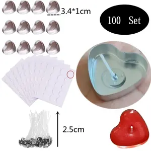 100 Sets Heart shaped Empty Aluminum Tealight Candle Wax Tins Jars Cases Containers Molds Holders for DIY Candle Making Tool