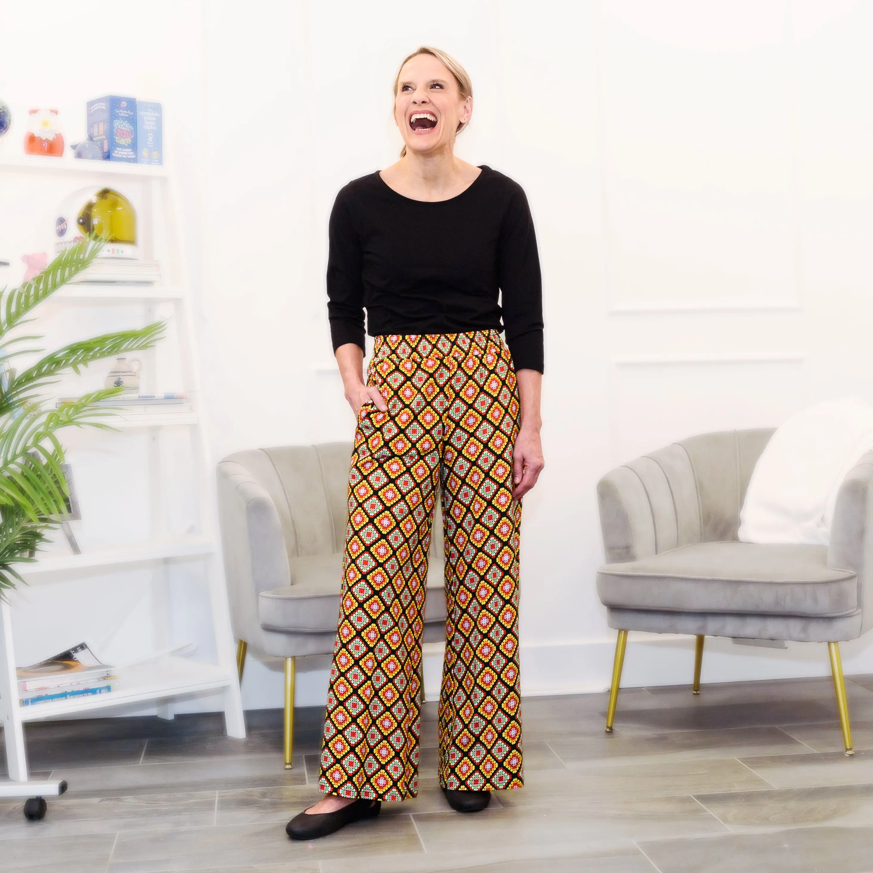 Granny Squares Palazzo Pants with Pockets