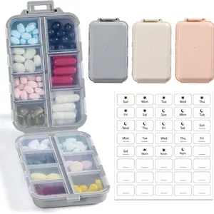 3 Pack, 14 GRIDS Travel Pill Organizer Box with Labels - Travel Medicine Case Kit - Pocket Daily Pharmacy Container - Travel Medication Holder Dispenser for Fish Oil Vitamin Supplement Storage