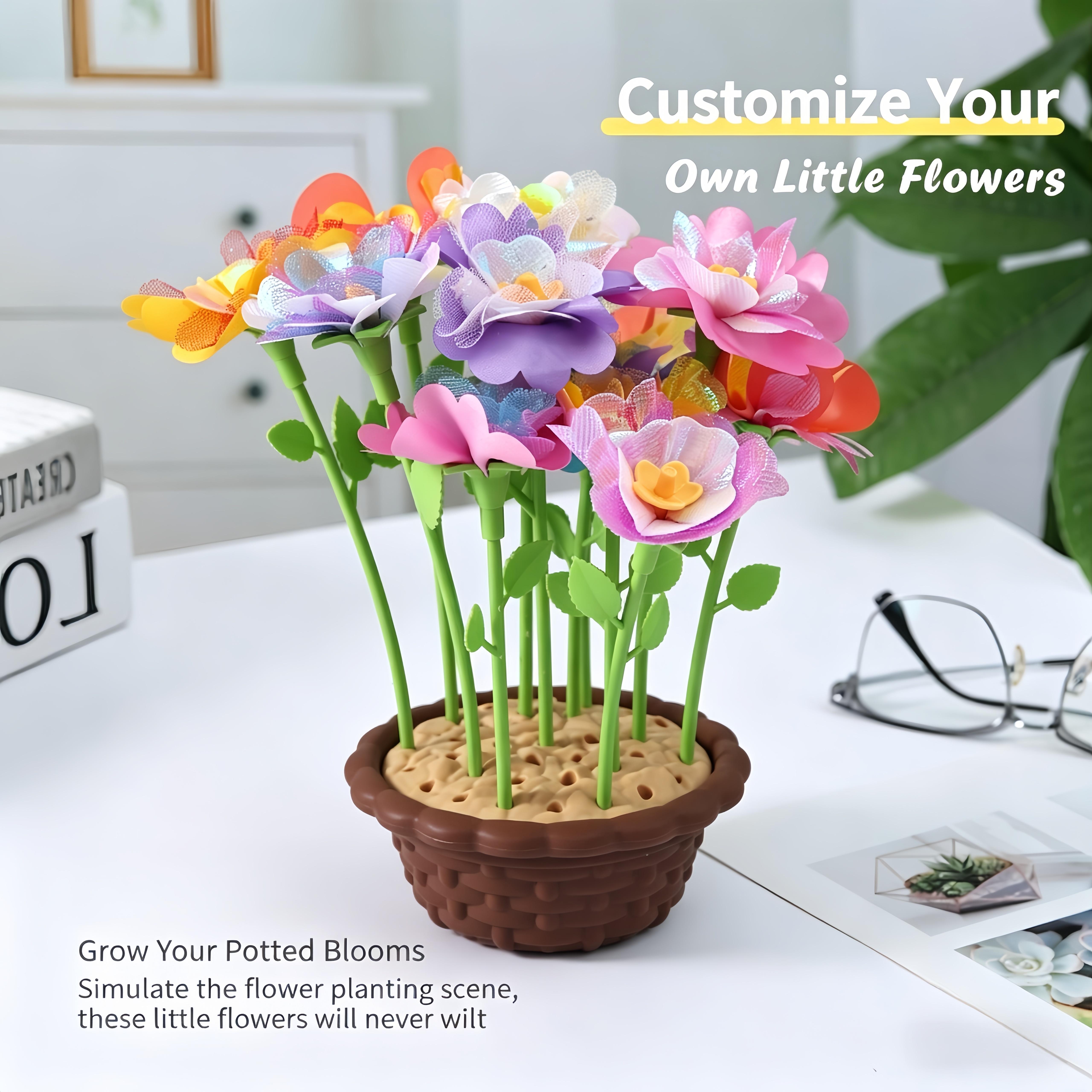 DIY Flower Bouquet Craft Kit for Kids Ages 4 8 Girl STEM Toy Press Machine with Reusable Petals Stems Glowing Flower Maker Creative Arts Crafts Educational Gift