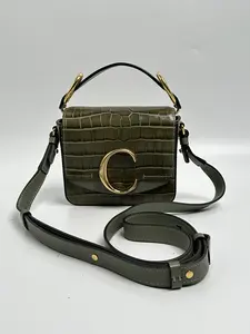 Pre-owned Chloé leather Crossbody Bags C Mini Croc Embossed Crossbody Bag Olive Green ZS001CH