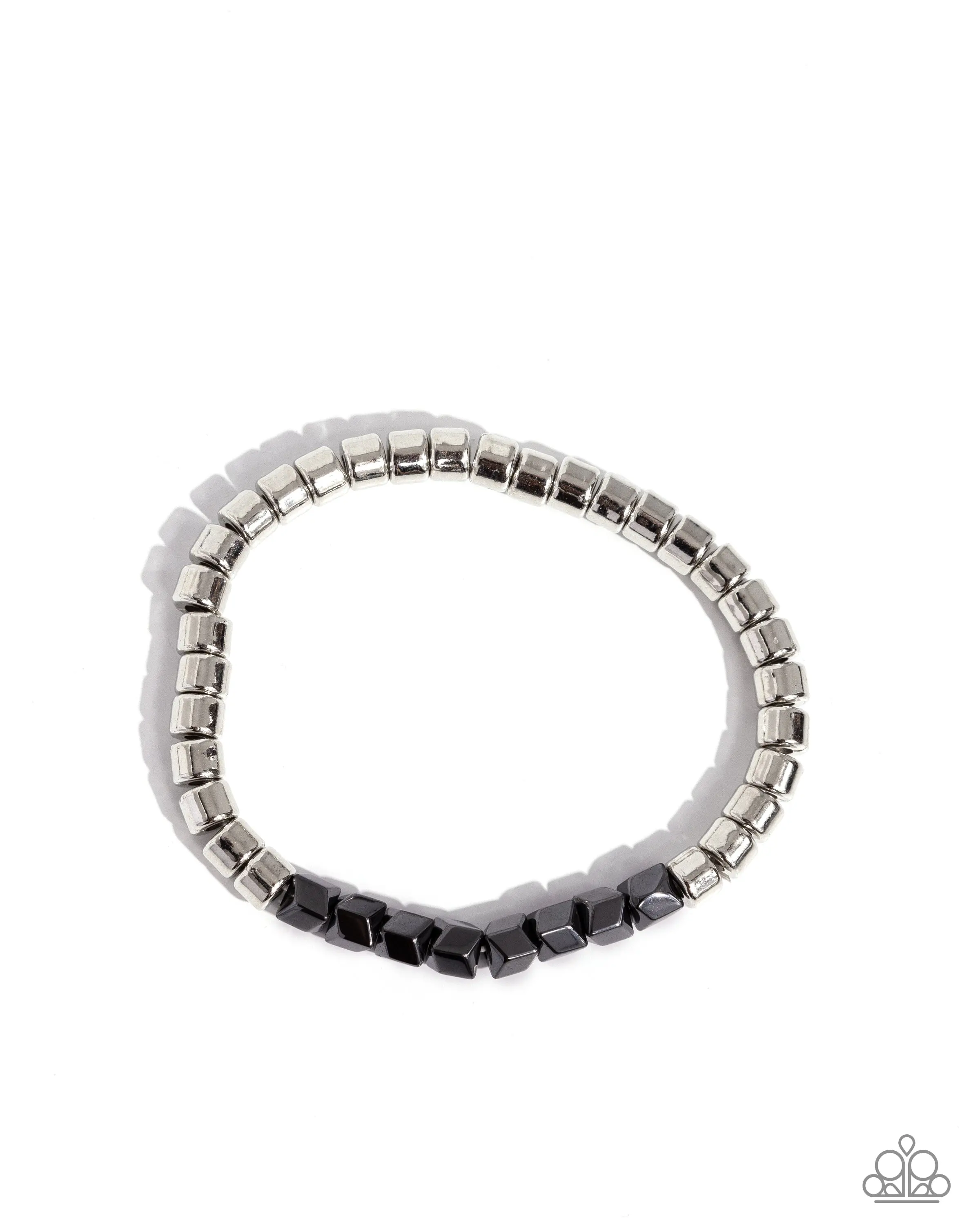 Cubed Cache - Silver and Gunmetal Bead Mixed Metal Urban Stretchy Bracelet - Paparazzi