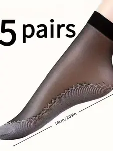 Ice-Cool Breathable Socks 5 Pairs, Women's Pantyhose, Spring Summer Autumn, Sweat-Absorbent Anti-Slip, Skin Color Medium-Thick