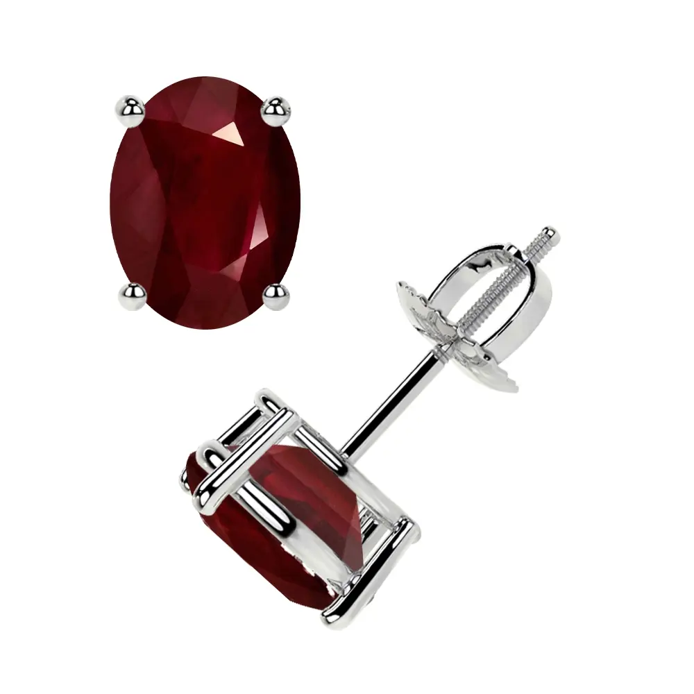 Classic Four Prong Oval Cut Ruby Stud Earrings (2.00cttw)- ERB002-7X5-AA
