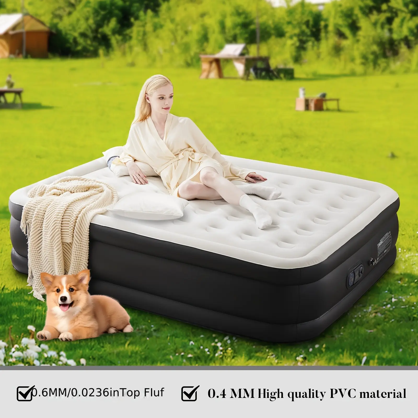 Outdoor Inflatable Mattress - 21"/18"/16" Inch Thick Inflatable Blow-Up Mattress Airbed, Built-In High Capacity Air Pump, Double Height, Non-Slip Bottom Design, Load Capacity 660 Lbs, for Home Or Camping Airbed