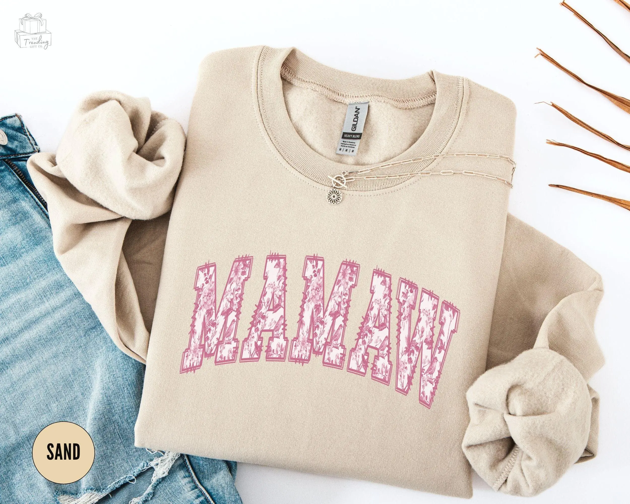 Pink Toile Mamaw Sweatshirt, Grandma Gifts, New Mamaw Crewneck, Coquette Mamaw Shirt Mothers Day Gift Cotton Fit