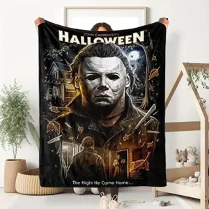 Halloween Michael Myers Flannel Blanket - Comfortable, Soft All-Season Throw with Creepy Halloween Design, Suitable for Bed, Sofa, Office, and Outdoor Use - Perfect Gift for Home and Travel, Halloween Blanket, Gift for Men & Women, Halloween