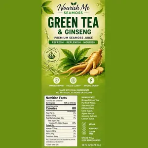 Nourish Me Green Tea & Ginseng Seamoss "Zen Focus" - 8oz FL OZ (473 mL) Premium Brewed Tea with Nutrient-Dense Seamoss for a Clean Energy Boost - Natural, Beverage