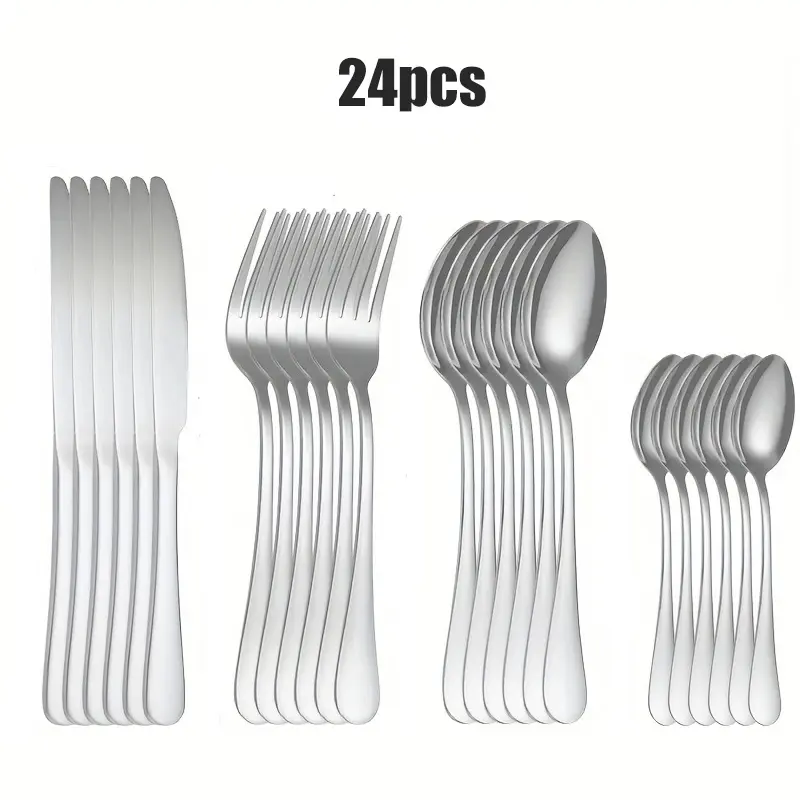 24-piece stainless steel tableware set, Tableware Cutlery Set, Modern Dinnerware Sets, Party Tableware Set, suitable for 6 people, including forks, knives and spoons, mirror-polished, dishwasher safe, suitable for weddings, parties and kitchens